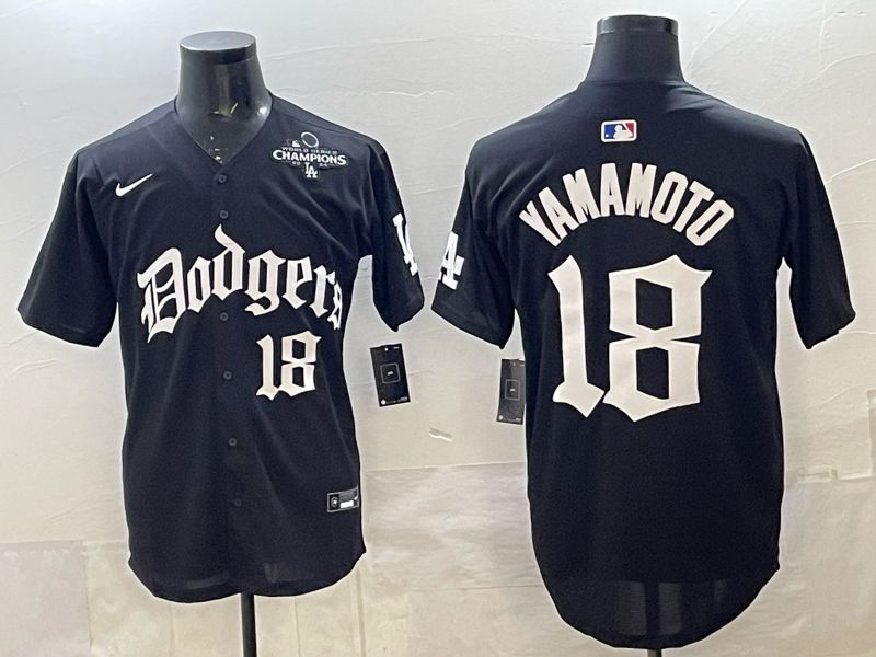 Men 2026 Nike Los Angeles Dodgers #18 Yamamoto Black Game MLB Jersey 014